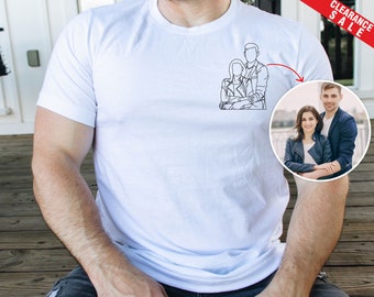 Personalized Couple Photo Portrait Shirt, Custom Faceless Printed Sketch T-Shirt, Family Portrait Matching Shirt, Best Birthday Gift for Him