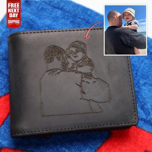 Custom Engraved Photo Mens Wallet, Personalised Picture Portrait Leather Wallet, Bifold Wallet for Groomsman, Best Christmas Gift for Hubby