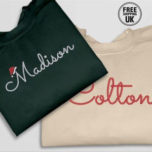 Personalised Name Christmas Sweatshirt, Christmas Embroidered Crewneck Sweatshirt, Xmas Holiday Couple Matching Jumpers, Xmas Gift for Him