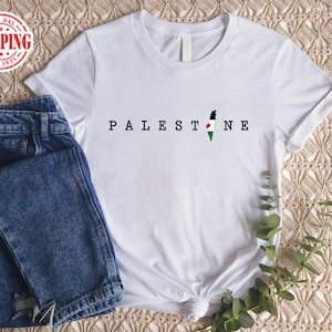 Palestine Name Printed T-Shirt, Palestine Flag Map Crewneck Shirt, Palestinians Matching Top, Muslim Solidarity Outfits, Free Shipping UK