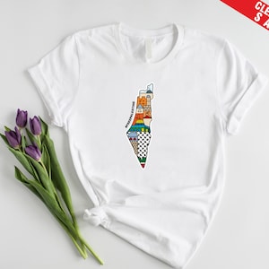 T-shirt imprimé carte de la Palestine, chemise design mosquée Al Aqsa, haut musulman palestinien confortable pour adulte, t-shirts col rond Palestine, livraison gratuite au Royaume-Uni