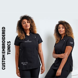 Custom Embroidered Beauty Tunic-personalised Logo with Text Tunics-Beauty Salon Uniform-Lash Nail Tech Make up Artist Aesthetics Workwear