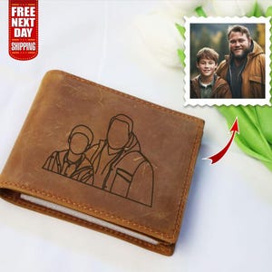 Personalised Leather Mens Wallet, Custom Dad Photo Portrait Engraved Wallet, Fathers Day Gifts, Best Groomsman Wallet, 80th Birthday Gifts