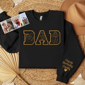 Custom Dad Sweatshirt with Kid Portrait, Personalised Embroidered Family Sketch Sweater, Portrait From Photo, Memorial Fathers Day for Dad
