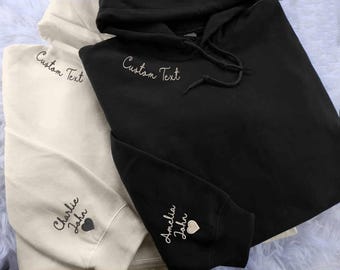 Custom Embroidered Hoodies, Personalised Names/Text on Neck and Sleeve Hoody, Mothers Day Jumpers, Adults Tops, New Mom Hooded Sweatshirts