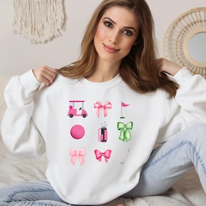 Preppy Coquette Golf Sweatshirt, Cute Golf Lover Gift, Funny Golf Sweater for Women, Country Club Printed Tee, Golf Bachelorette Party Tee