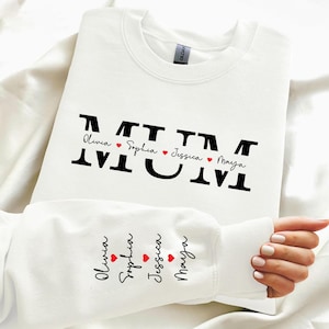 Custom Kids Name On Sleeve and Chest Jumper, Personalised Mama Crewneck Sweater, Mum Monogram Printed Sweatshirt, Mothers Day Gifts for Mum