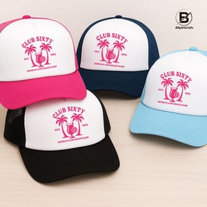 Birthday Club Trucker Hat, Custom Beach Party Hats for Her, Fun Birthday Girl Printed Caps, Summer Bachelorette Gift, Vacation Squad Hat