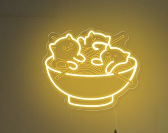 Ramen Cat Neon Sign,Cute Cat Sign,Kawaii Anime Decor,Handmade LED Light Sign,Japanese Decor,Bedroom Room Dorm Wall Decor,Modern Wall Art