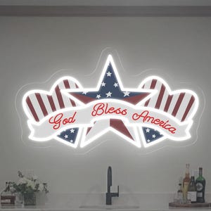 God Bless America Neon Sign,4th of July Neon sign,Independence Day Party Wall Decor,Patriotic Celebration Sign,American Flag Military Decor
