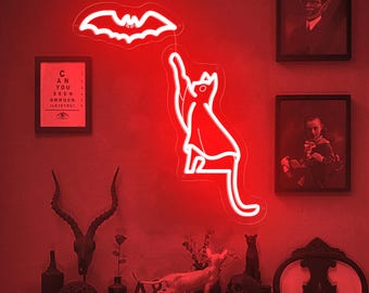 Katzengeist Leuchtreklame: Halloween Fledermaus LED-Dekor, gotisches Licht