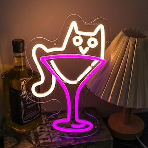 Cute Cat Martini Neon Sign,Catini Wall Art Decor,gift for kids,Home Bar Decor,Martini Lover Gift,Cocktail Club Wall Sign,Retro Alcohol Gift