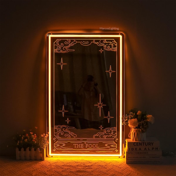 The Fool Tarot Mirror Neon Sign: Witchy Room Decor
