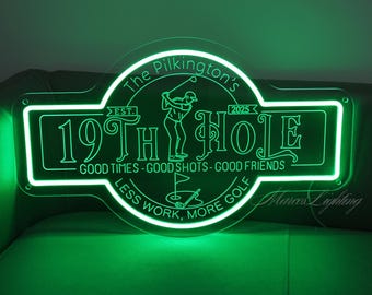 Custom 19th Hole Neon Sign,Home Bar Decor,Personalized Golf Wall Decor,Simulator Room Signs