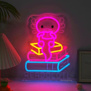 Axolotl Neon Sign,Readolotl noen sign,Axolotl Home Decor,axolotl pet gift,Gift For Booklish,Axolotl Kids Decor,back-to-school Gift