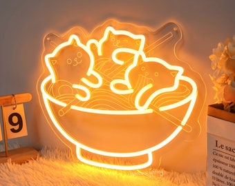 Ramen Cat LED Neon Sign: Kawaii Japanese Anime Decor