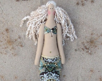 Mermaid Doll Rag Doll Cloth Doll Fabric Doll Handmade Mermaid Doll Blonde Doll Nautical Room Décor Nursery Décor doll