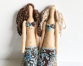 Mermaid Doll Teal Brown Brunette Blonde Doll cute Fabric Doll Plush Toy Cloth doll Rag Mermaid Embellished Beaded Doll gift