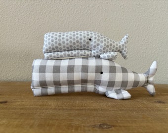 Whale Toys Plush Whale Toy Gray White Plaid Polka Dot Whale Stuffed Whales big & small Fish Toy Room Décor Nautical Ocean Baby Shower