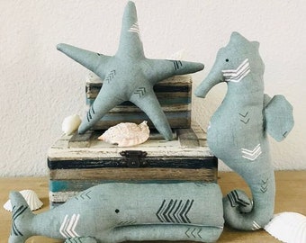 Plush Seahorse Starfish Whale Toy Teal Turquoise Stuffed Nautical Nursery Décor Baby Shower Gift Baby Room Décor Bathroom Decor