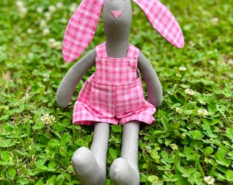 Stuffed Bunny Gray Pink Toy Rabbit Hare Softie Plush Stuffed Toy Charcoal Dark Skin Grey Girl Boy Baby Shower Nursery Décor Room Décor