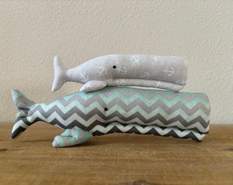 Gray Stuffed Whale Toy Plush Softie Whales Nursery Decor Teal Gray Chevron & Anchor Whale Sea Baby Shower Gift Room Décor Toy