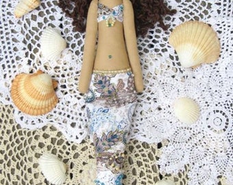 Mermaid Doll Fabric Doll Cloth Doll Art Doll Handmade Nautical Room Decor Doll Paisley Brunette Mermaid Nursery Decor Baby Shower