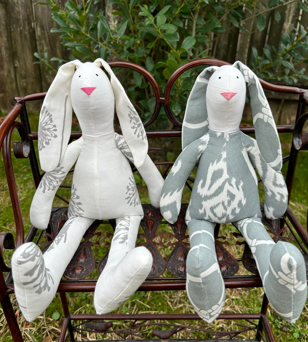 Stuffed Silver Rabbit Stuffed Rabbit Toy Easter Bunny Gray White Floral Bunny Stuffed Toy ...
