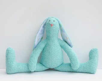 Teal Bunny Toy Stuffed Bunny Soft Terry Cloth Easter Bunny Doll Rabbit Hare Softie Plush Turquoise Baby Shower Gift Nursery Décor