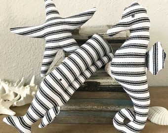 Plush Seahorse Starfish Whale Toy Black White Stripes Stuffed Nautical Nursery Décor Baby Shower Gift Baby Room Décor Bathroom Decor