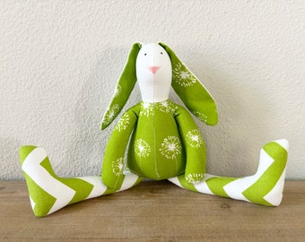 Easter Bunny Stuffed Bunny Rabbit Hare Softie Toy Green Floral Chevron Bunny Doll Nursery Décor Birthday Baby Shower Gift Room Decor Toy