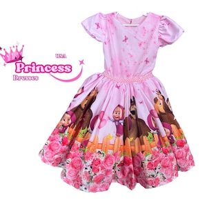 Masha dress, masha and the bear birthday outfit, masha costume, toddler masha dress, girls birthday dress, masha cosplay