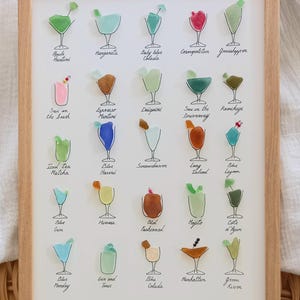 Seaglass cocktail, Wall art seaglass creation, Tableau en verre de mer, wall art création, affiche cocktail, wall art seaglass cocktail