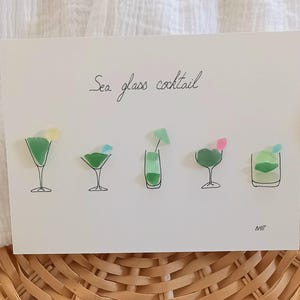 Verre d'alcool en verre de mer, Wall art seaglass creation, Tableau en verre de mer, cadeau fête des mères,  décoration  murale cuisine