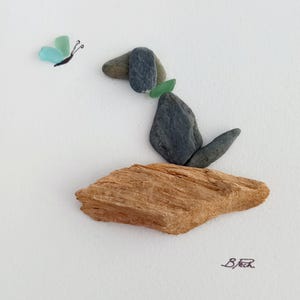 Obras de arte con vidrio marino, arte con guijarros, decoración del hogar, perro con vidrio marino, decoración hecha a mano