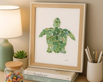 Sea glass turtle wall art - Handmade coastal decor - Beach decor handmade