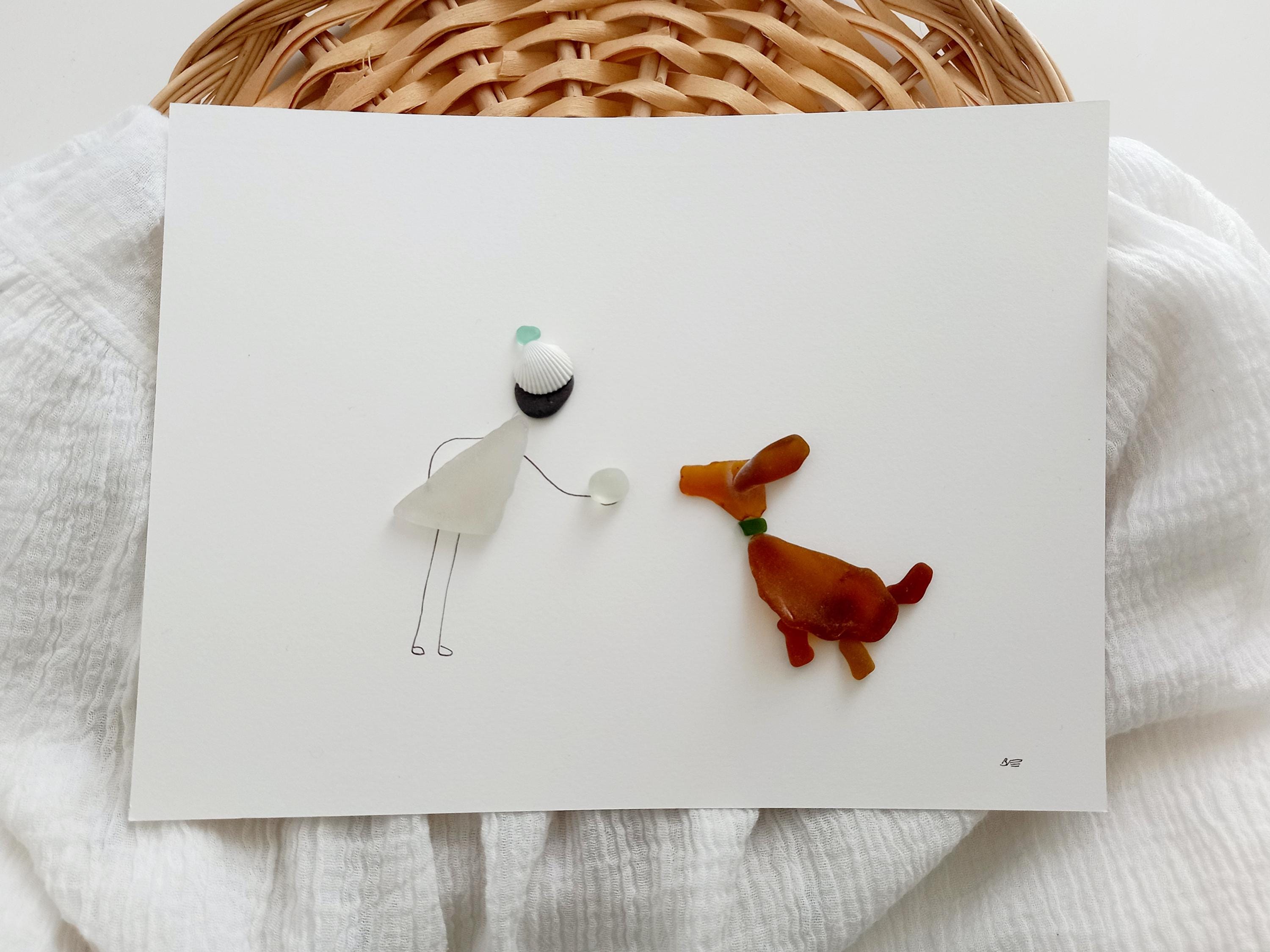 シーグラスアート作品、小石アート、ホームデコレーション、シーグラス
