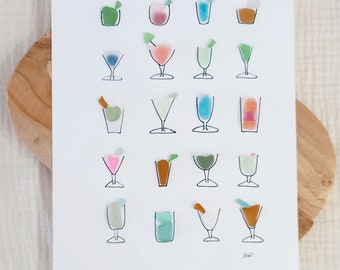 Seaglass cocktail, seaglass art, sea glass cocktail, sea glass liquor glass