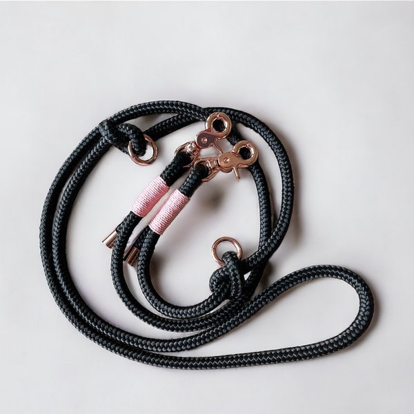 Dog leash black rose elegant 180 cm to 250 cm selectable. Handmade, free shipping within Germany!