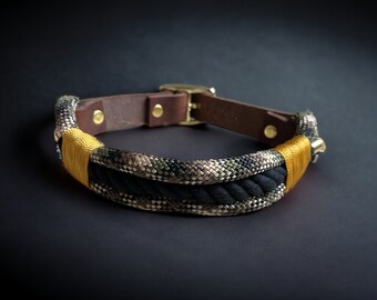 Camouflage dog collar made of rope and leather, individual, branded collar handmade, gift idea