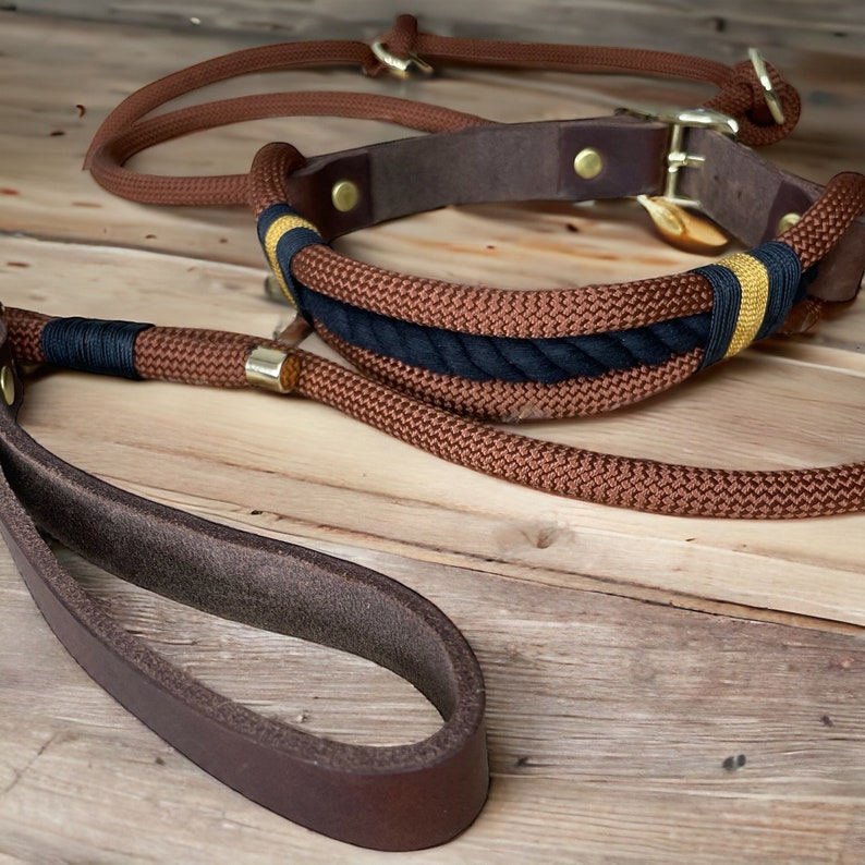 Dog set luxury adjustable, dog leash made of rope and fat leather, handmade, personalizable Father's Day image 9