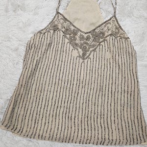 Vintage Beaded Beige 1980s Silk Tanktop, Beads, Classy