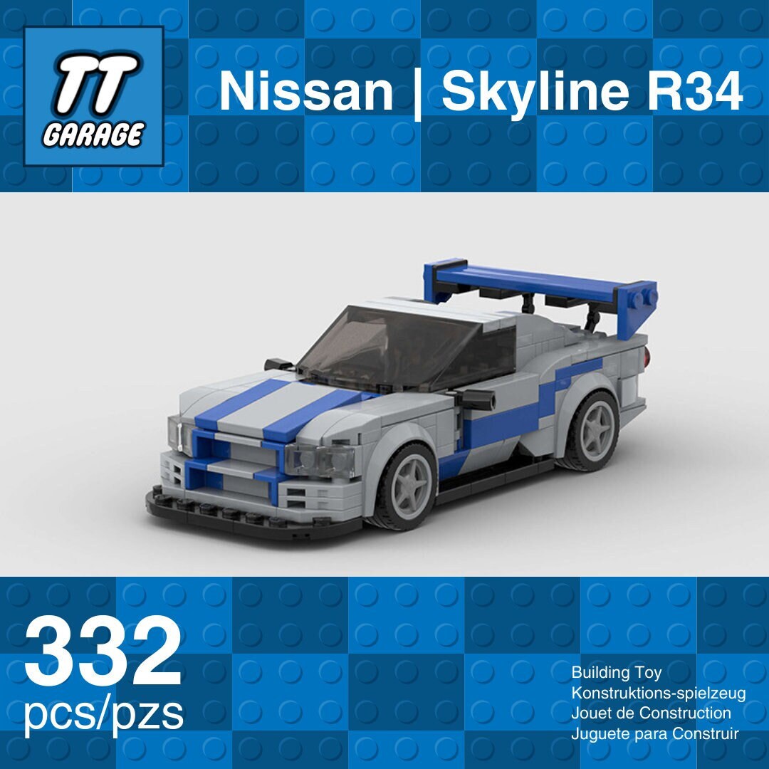 Buildable Nissan Skyline R34 Gift for Car Enthusiasts MOC 312 Pieces Lego Compatible Building 