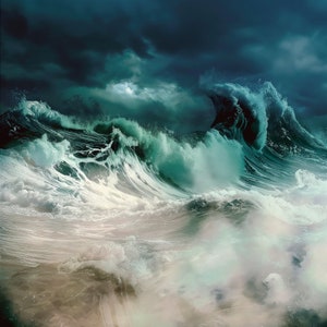 Rough Waves Breaking on Beach High Quality Art Print