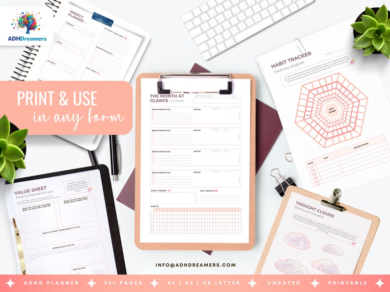 ADHD Planner Printable – Pink Undated Daily Life Planner for Adults ...