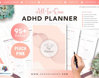 ADHD Planner Printable – Pink undated daily life planner for adults with ADHD | Journal | To Do List | Goal Setting, Resource, Template, her