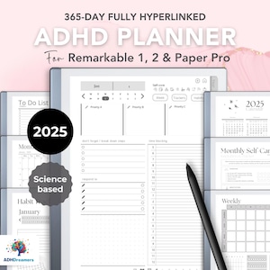 Remarkable 2 Fit Template ADHD | Dated Planner Yearly, Monthly, Weekly, and Daily |  2025 Calendar | To Do List | Mindful Digital Notebook