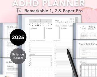Remarkable 2 Fit Template ADHD | Dated Planner Yearly, Monthly, Weekly, and Daily |  2025 Calendar | To Do List | Mindful Digital Notebook