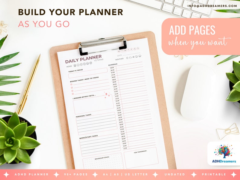 ADHD Planner Printable – Pink Undated Daily Life Planner for Adults ...