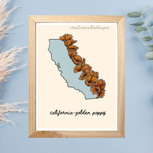 Póster de mapa de amapolas de California: hermosa ilustración digital y decoración del hogar